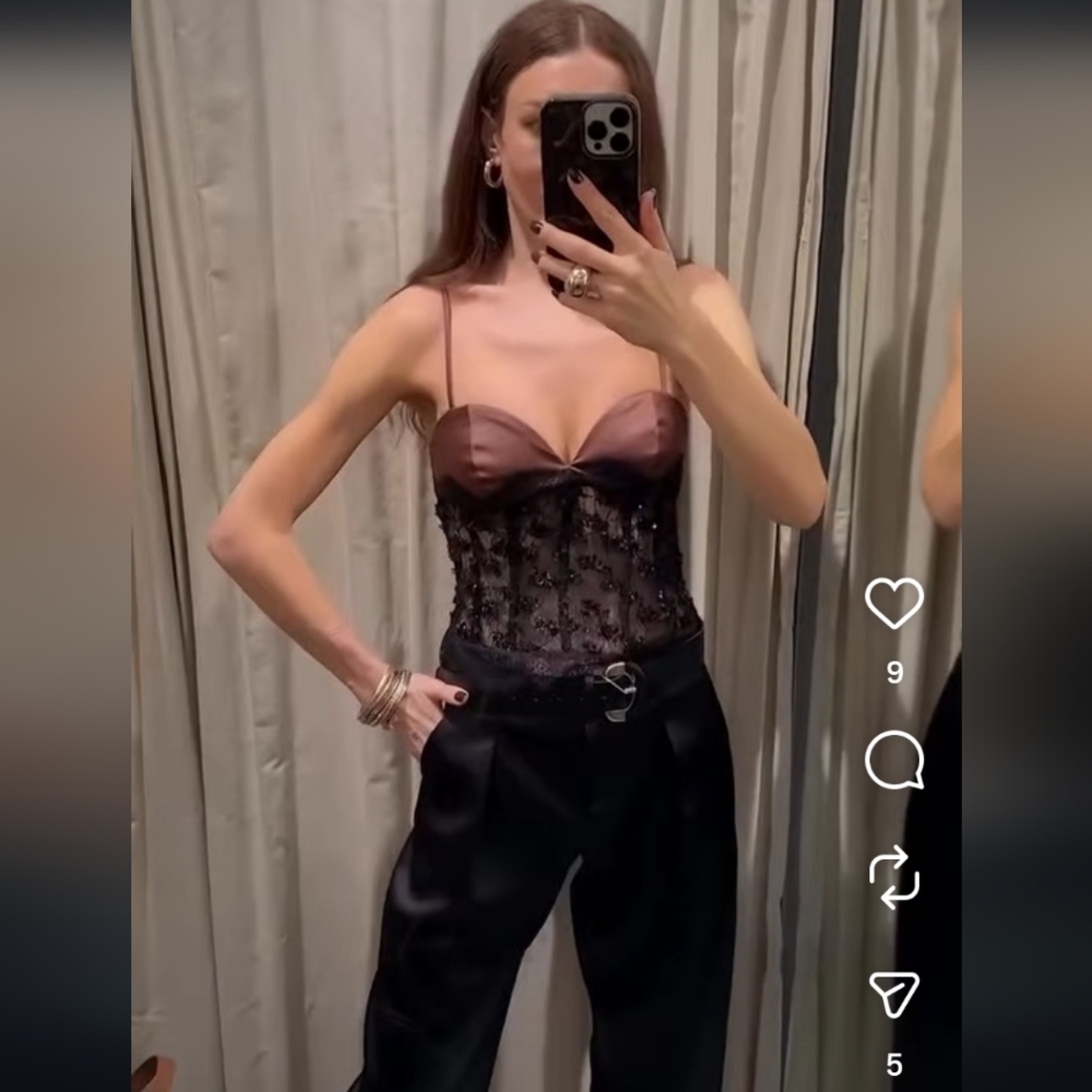 Zara SEQUIN LACE CORSET TOP - Picture 9 of 15